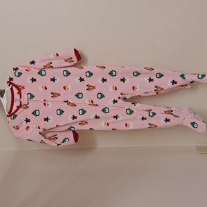 Carter's Girls One-Piece Footed Pajamas- Pink w/ Christmas theme
